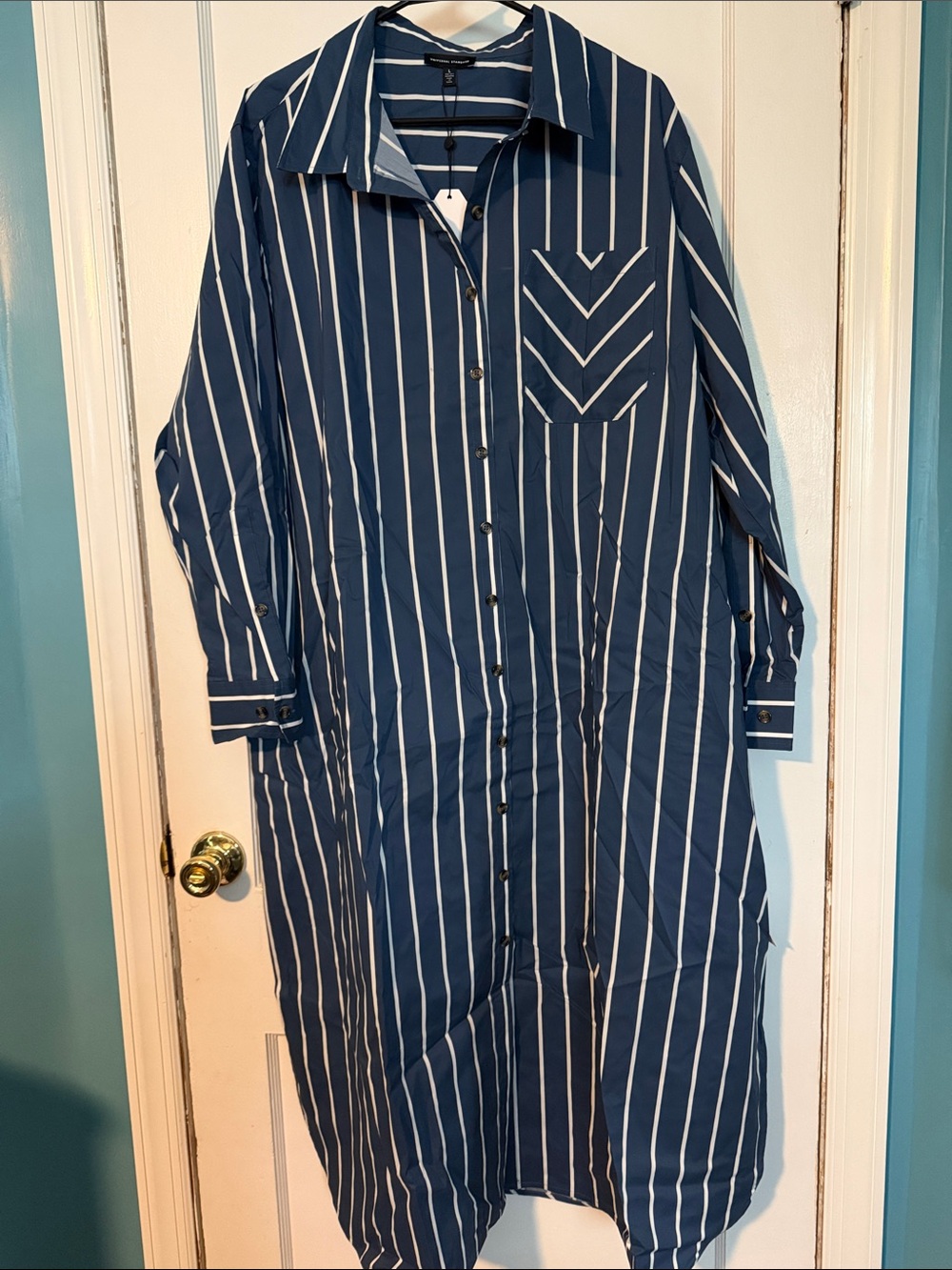 Universal Standard Navy and White Striped Button-Up Shirt Dress size 22/24
